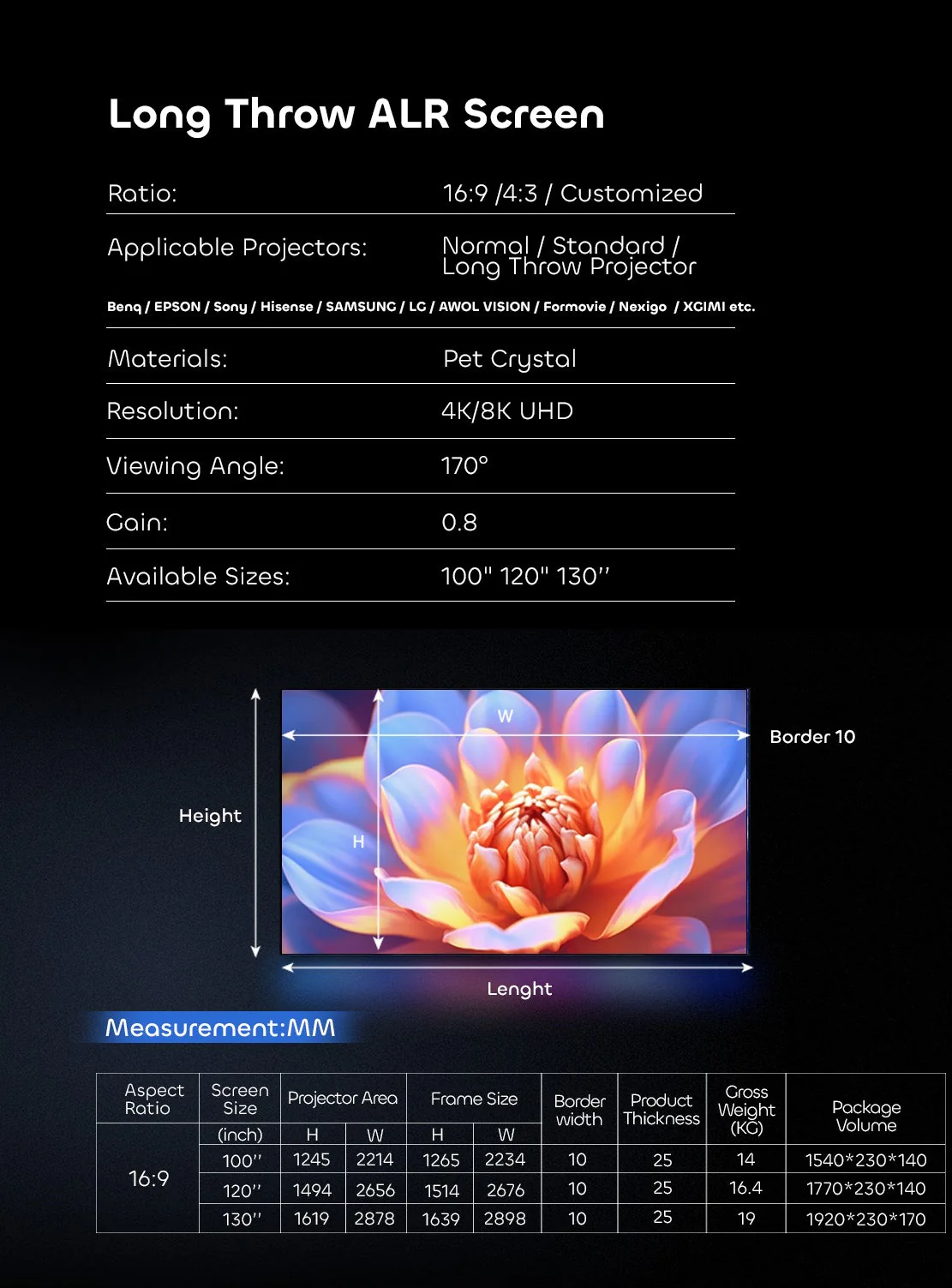 100"-130" NothingProjector Lenticular 4K ALR Projector Screen for Long/Standard Throw Projectors - Image 16