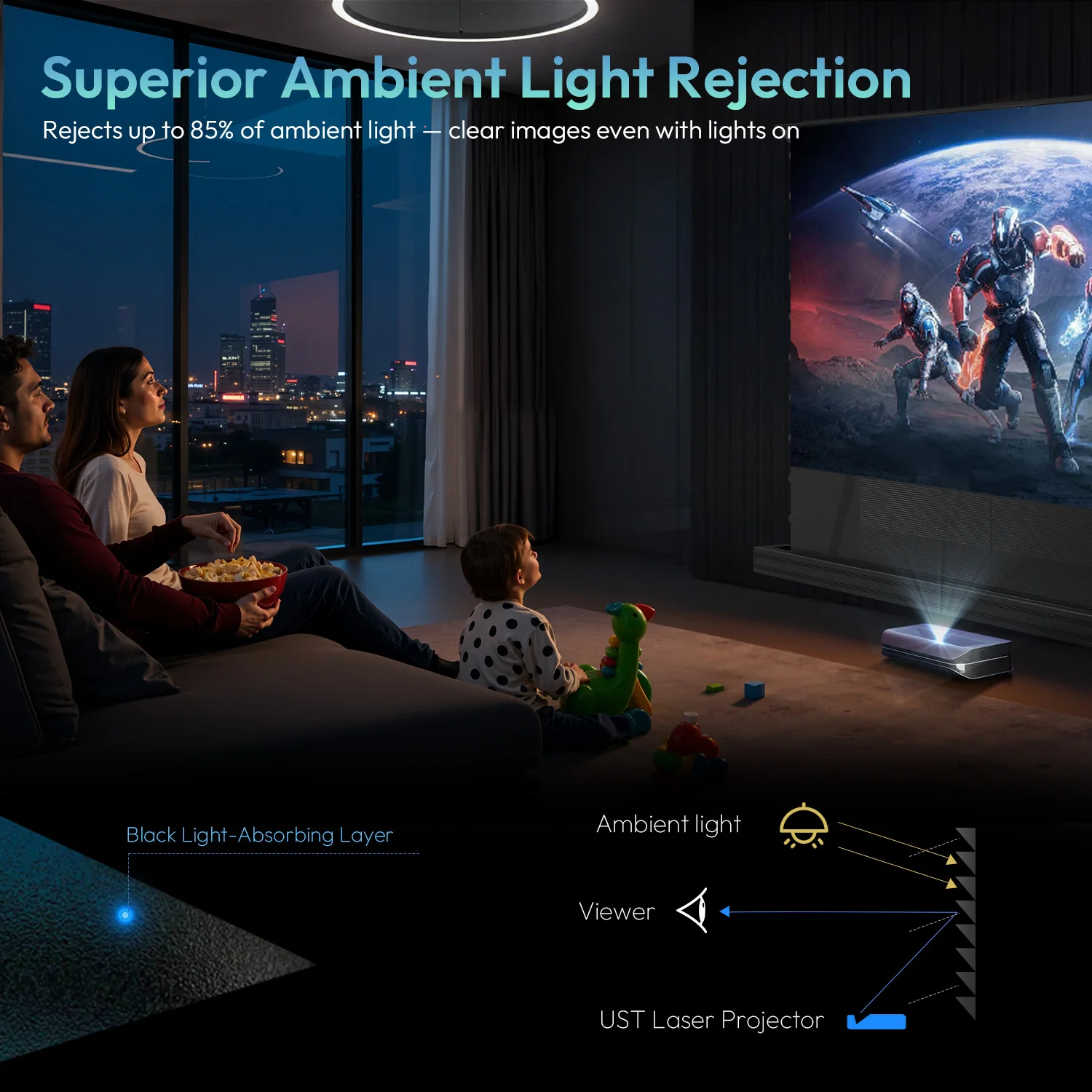 120'' NothingProjector PET Crystal Classic 85% ALR Motorized Floor Rising Screen For UST Projector (AU) - Image 4