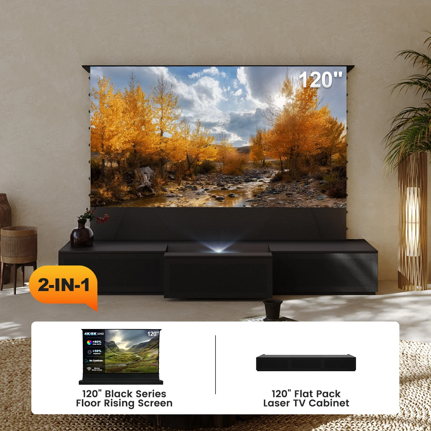 100"-120" Shore Black Motorized Laser TV Flat Pack Cabinet - Image 10