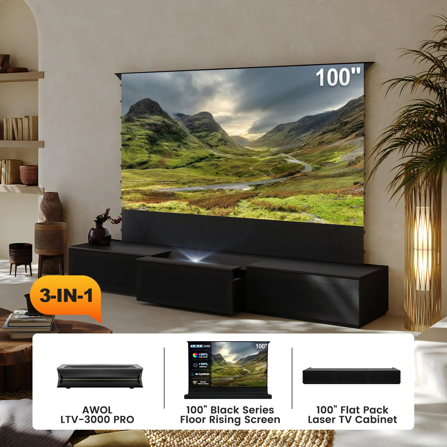 100"-120" Shore Black Motorized Laser TV Flat Pack Cabinet - Image 17
