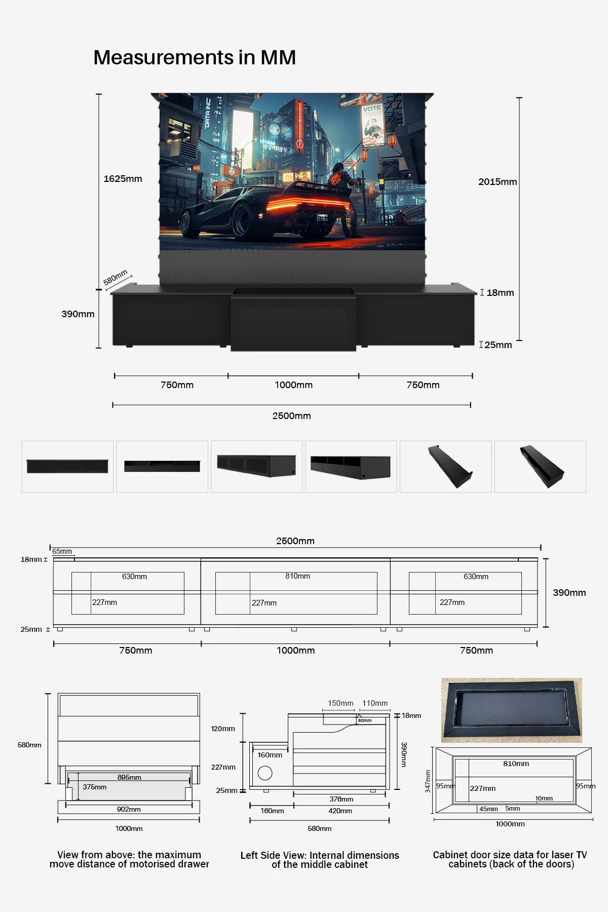 100"-120" Shore Black Motorized Laser TV Flat Pack Cabinet - Image 22