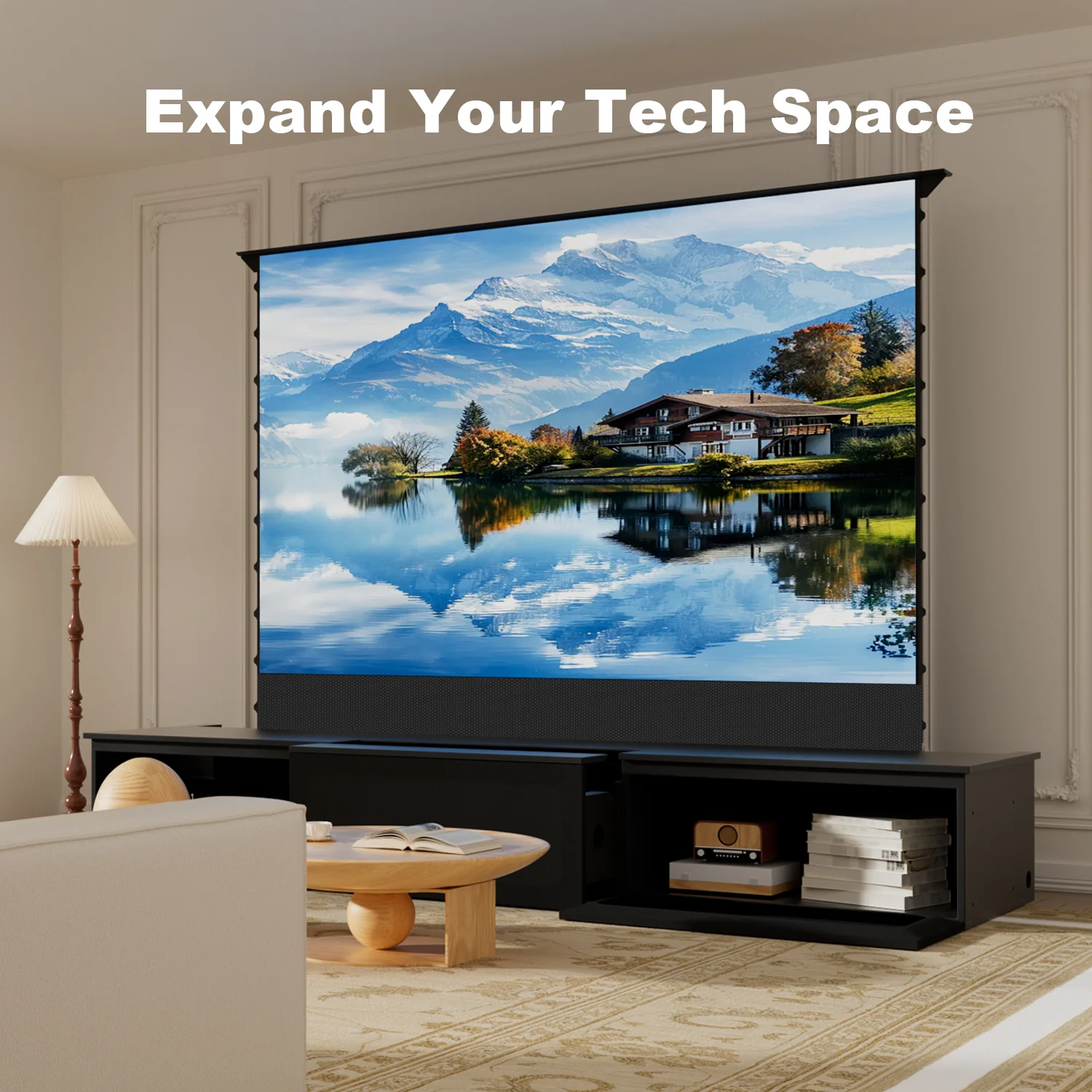 100"-120" Shore Black Motorized Laser TV Flat Pack Cabinet - Image 3