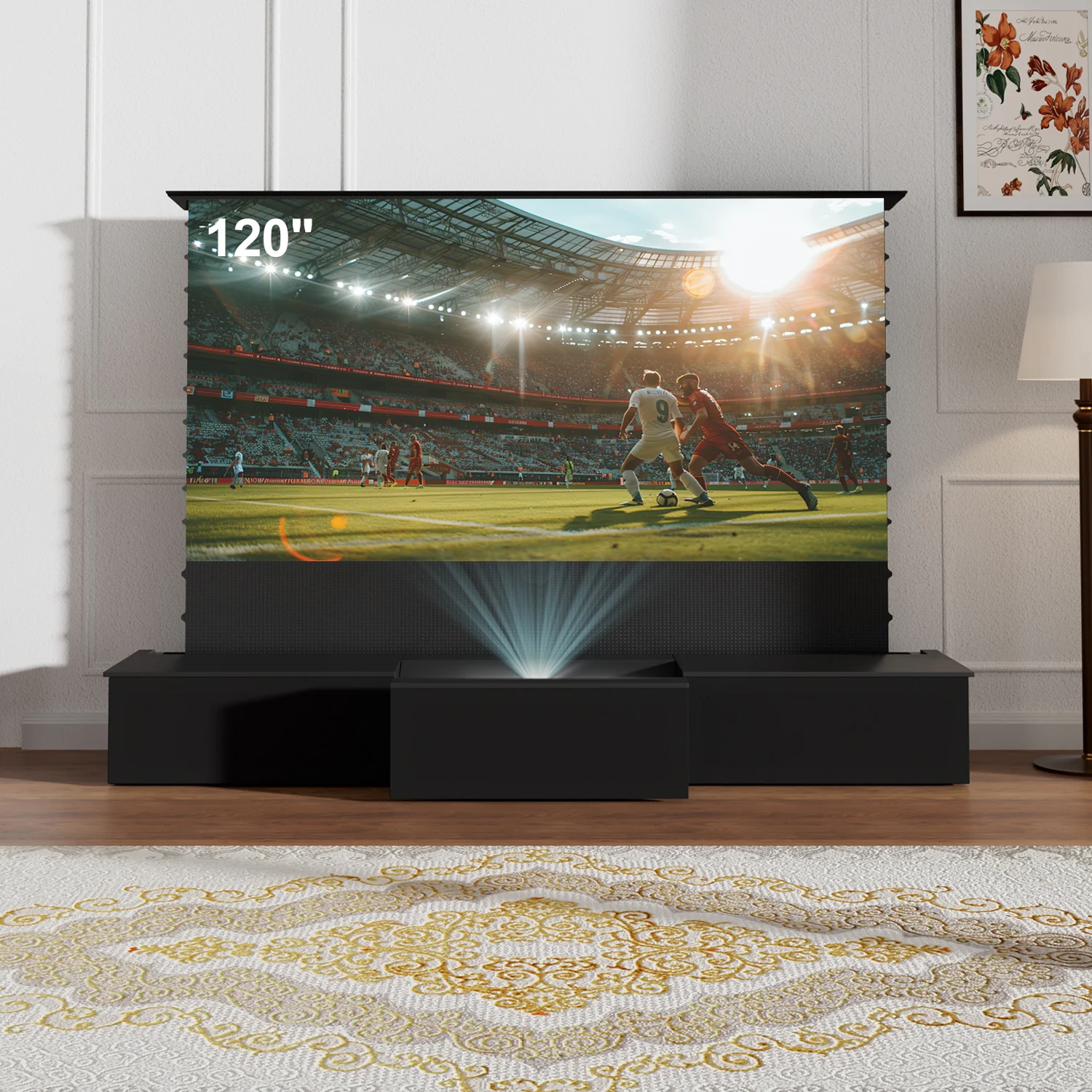 100"-120" Shore Black Motorized Laser TV Flat Pack Cabinet - Image 4
