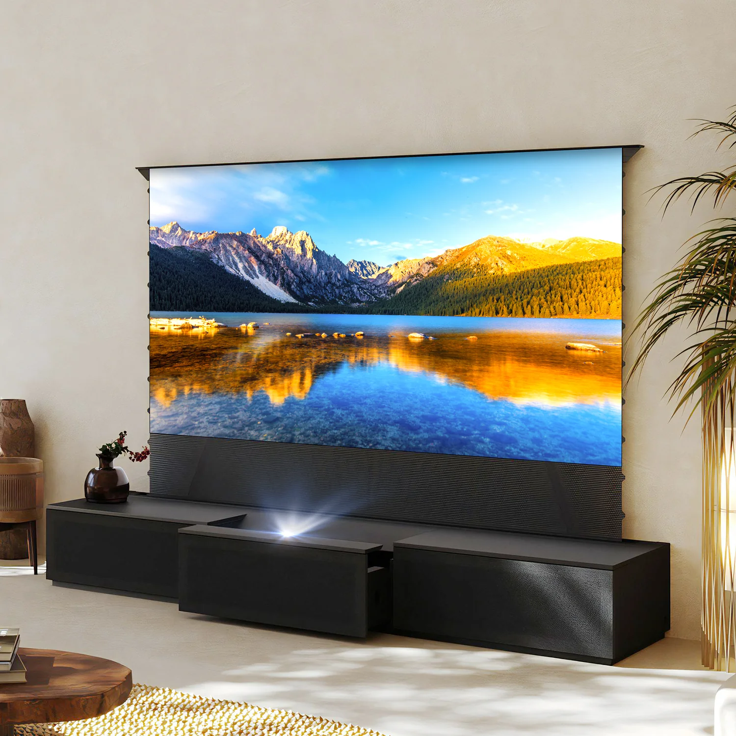 100"-120" Shore Black Motorized Laser TV Flat Pack Cabinet - Image 8