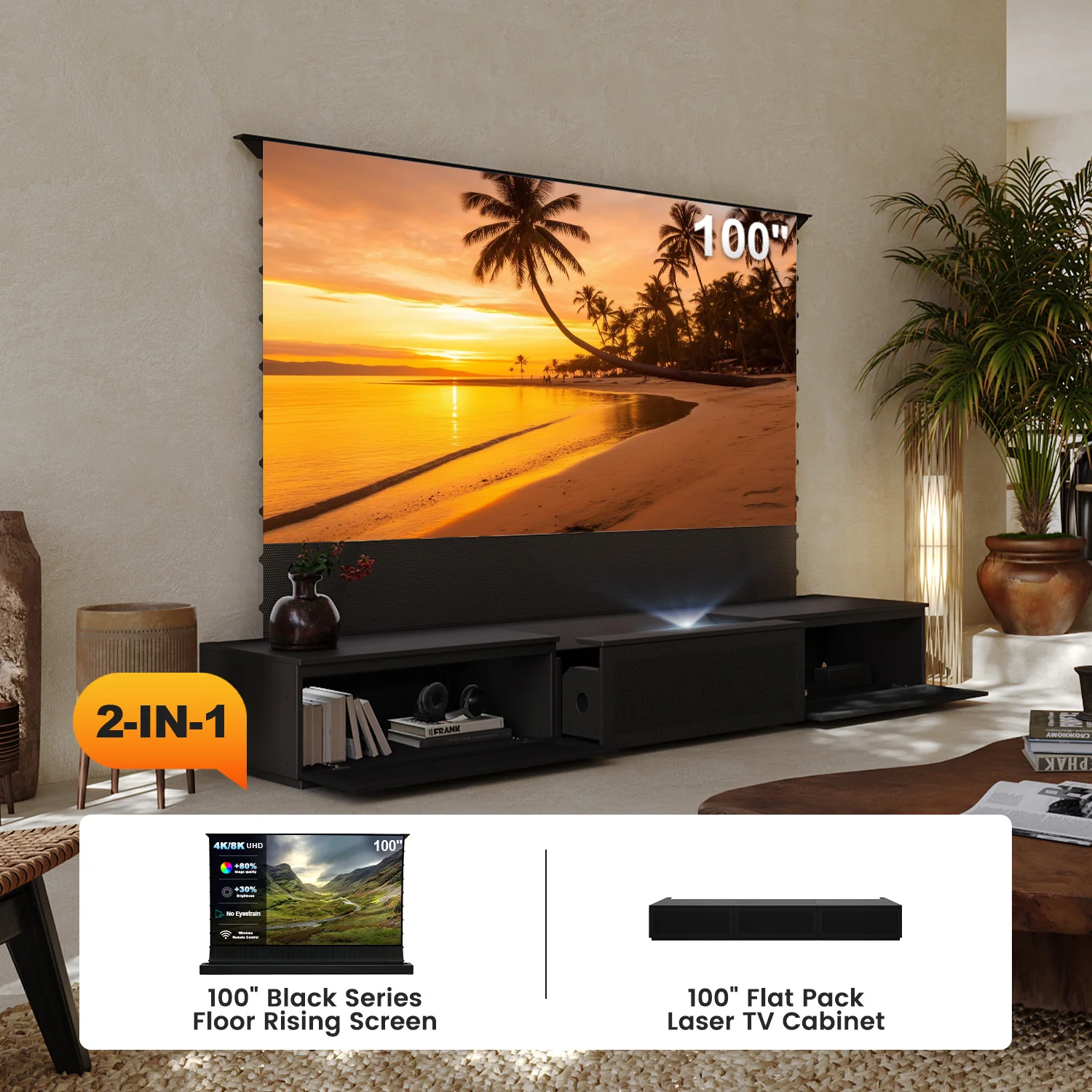 100"-120" Shore Black Motorized Laser TV Flat Pack Cabinet - Image 9