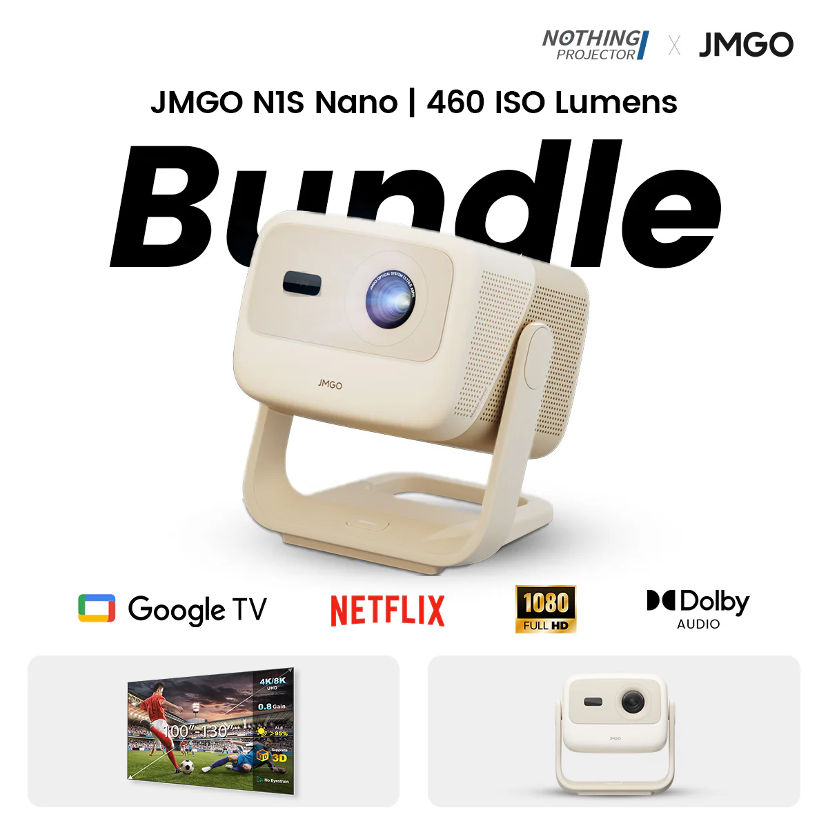 JMGO N1S Nano Long Throw LED Google TV Projector 460 ISO Lumens