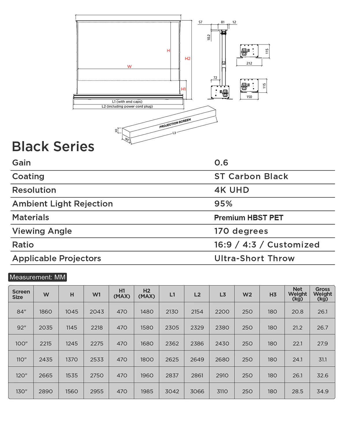 (New - Limited Deals) 120 Inch NothingProjector Motorized Floor Rising 95% ALR Projector Screen - Image 10