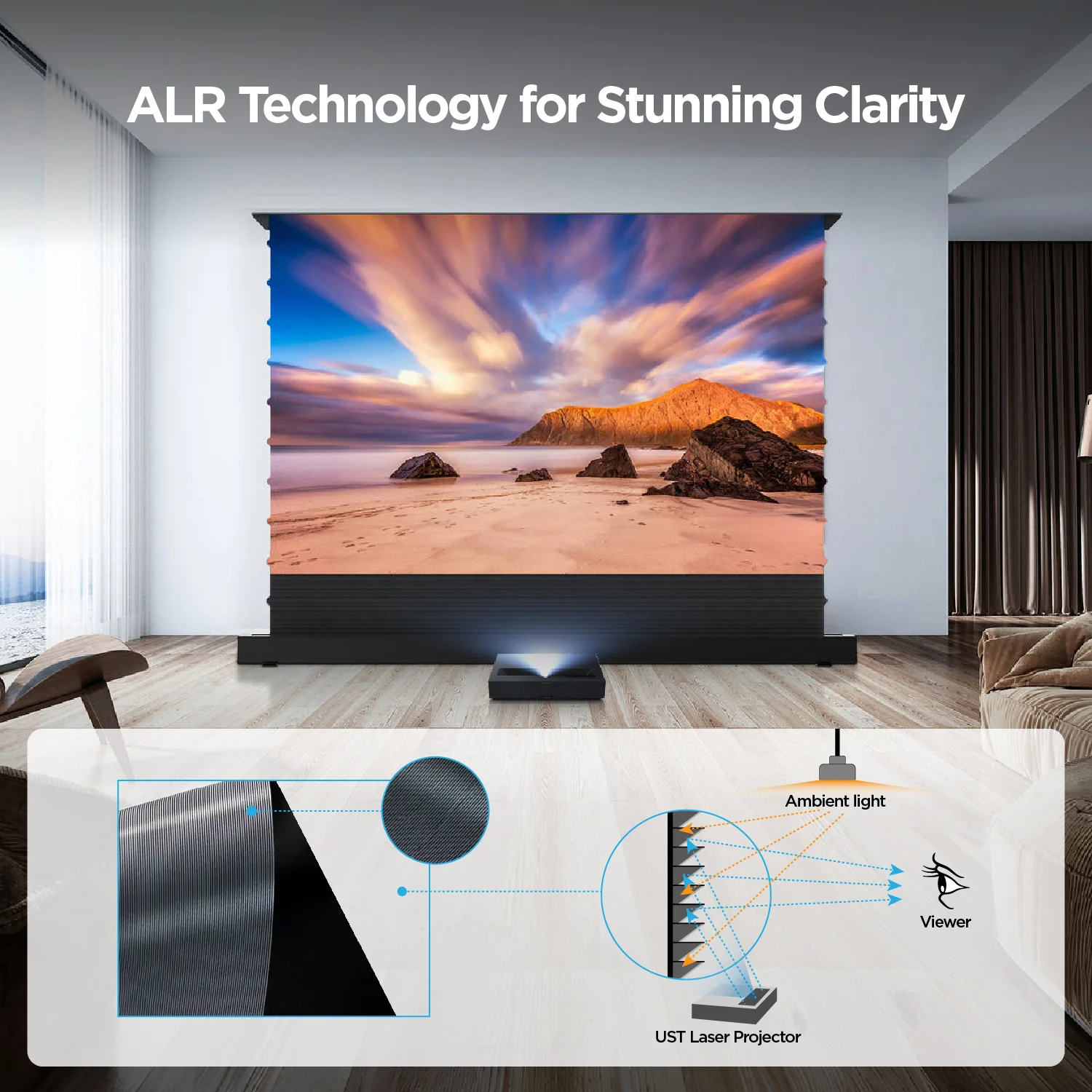 (New - Limited Deals) 120 Inch NothingProjector Motorized Floor Rising 95% ALR Projector Screen - Image 9