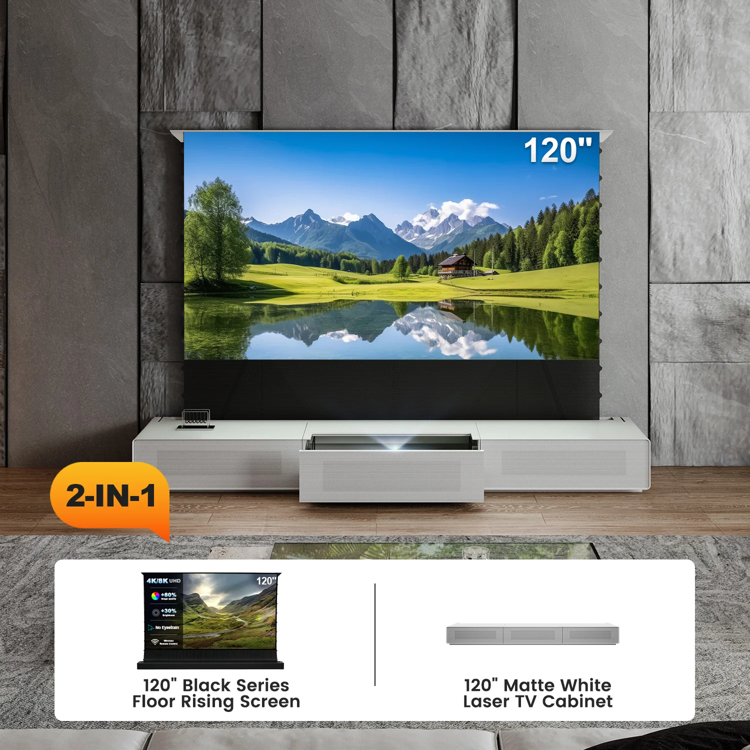 Shore UST Projector Matte Cabinet + Black Series Motorized Floor Rising Screen Bundle (Pre-Assembled) - Image 20