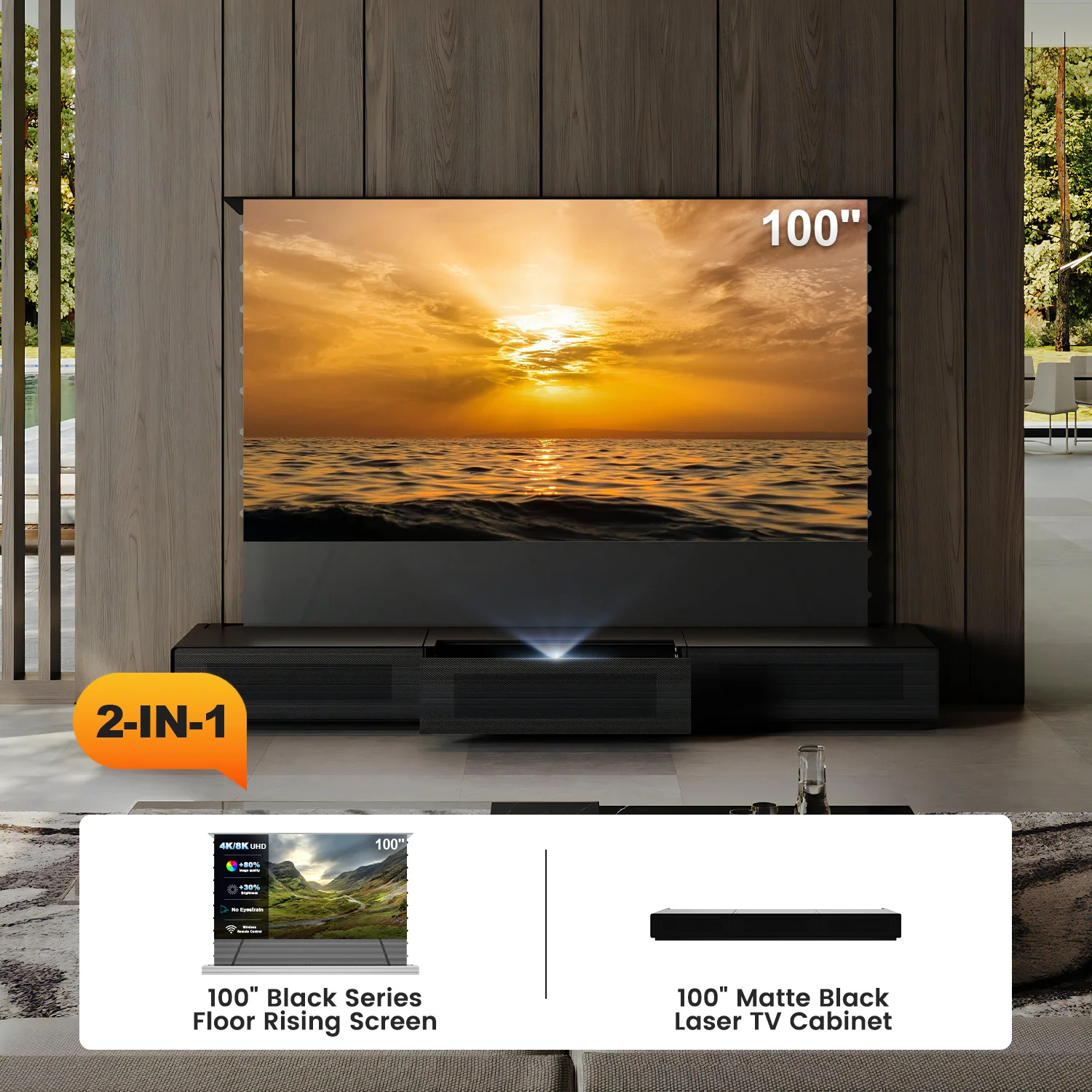 Shore UST Projector Matte Cabinet + Black Series Motorized Floor Rising Screen Bundle (Pre-Assembled) - Image 8