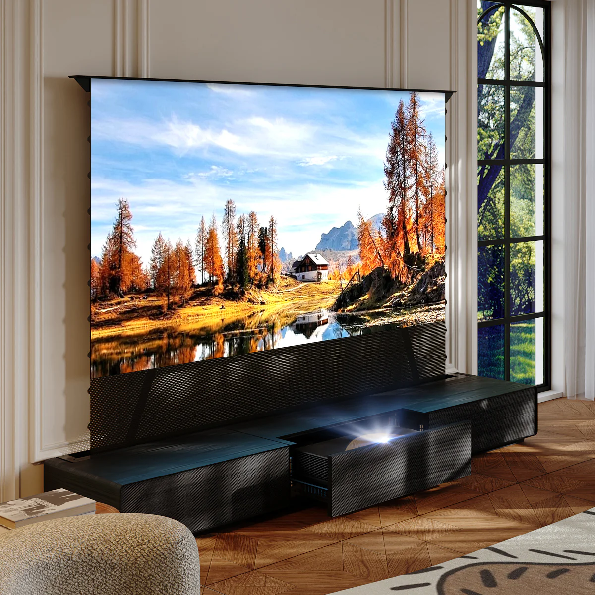 Shore Wood Grain TV Cabinet for Ultra Short Throw Projector (Pre-Assembled) - Image 11