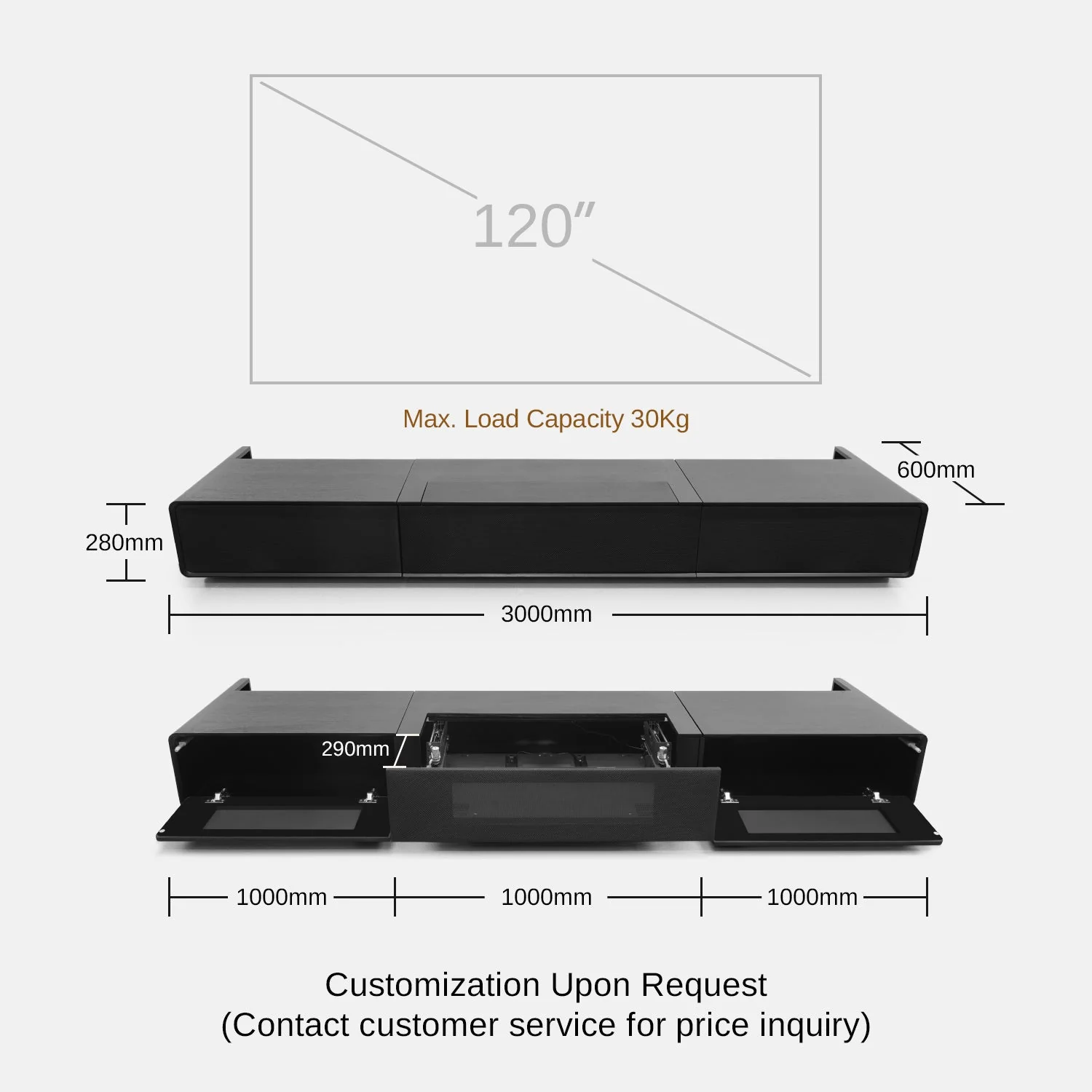 Shore Wood Grain TV Cabinet for Ultra Short Throw Projector (Pre-Assembled) - Image 24