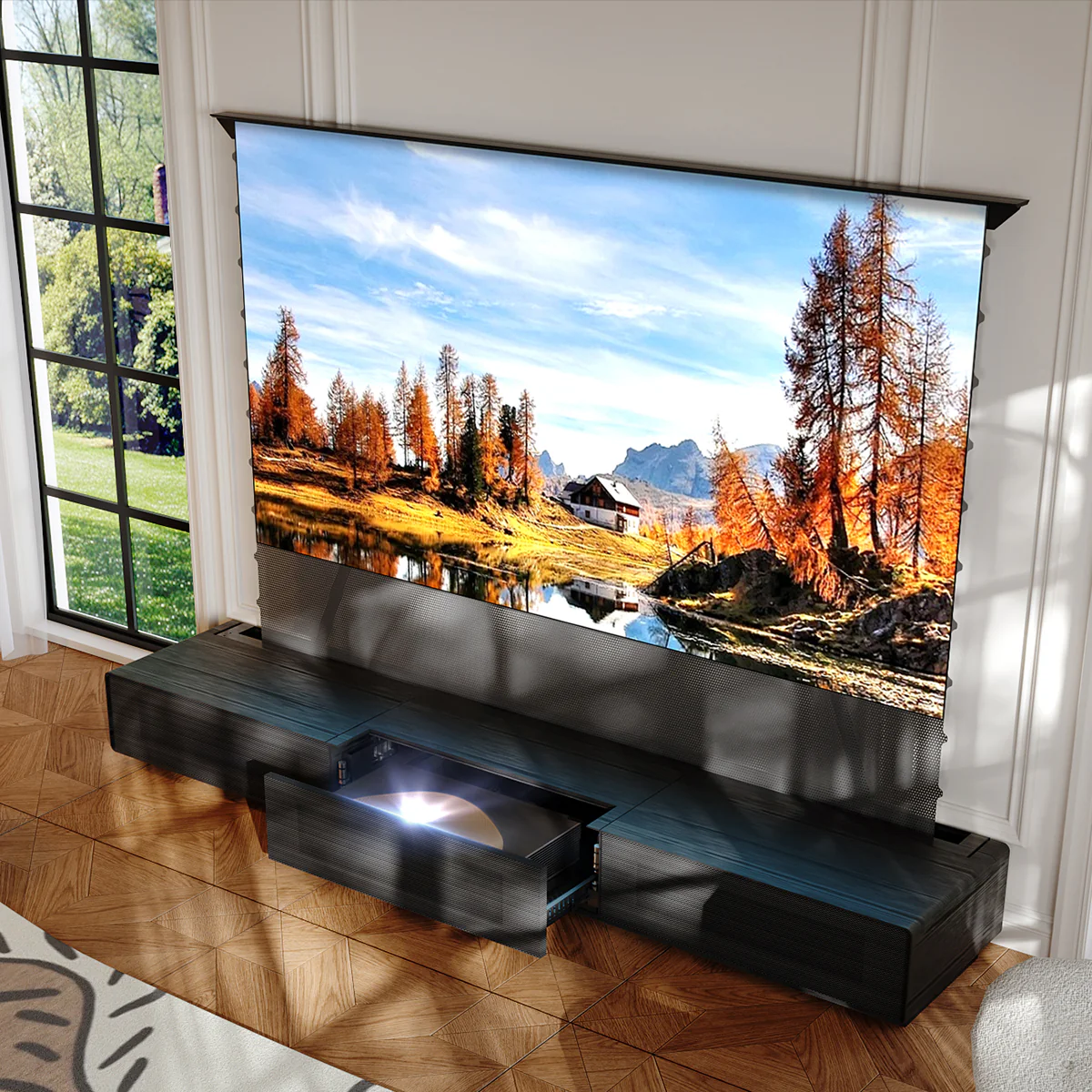 Shore Wood Grain TV Cabinet for Ultra Short Throw Projector (Pre-Assembled) - Image 3