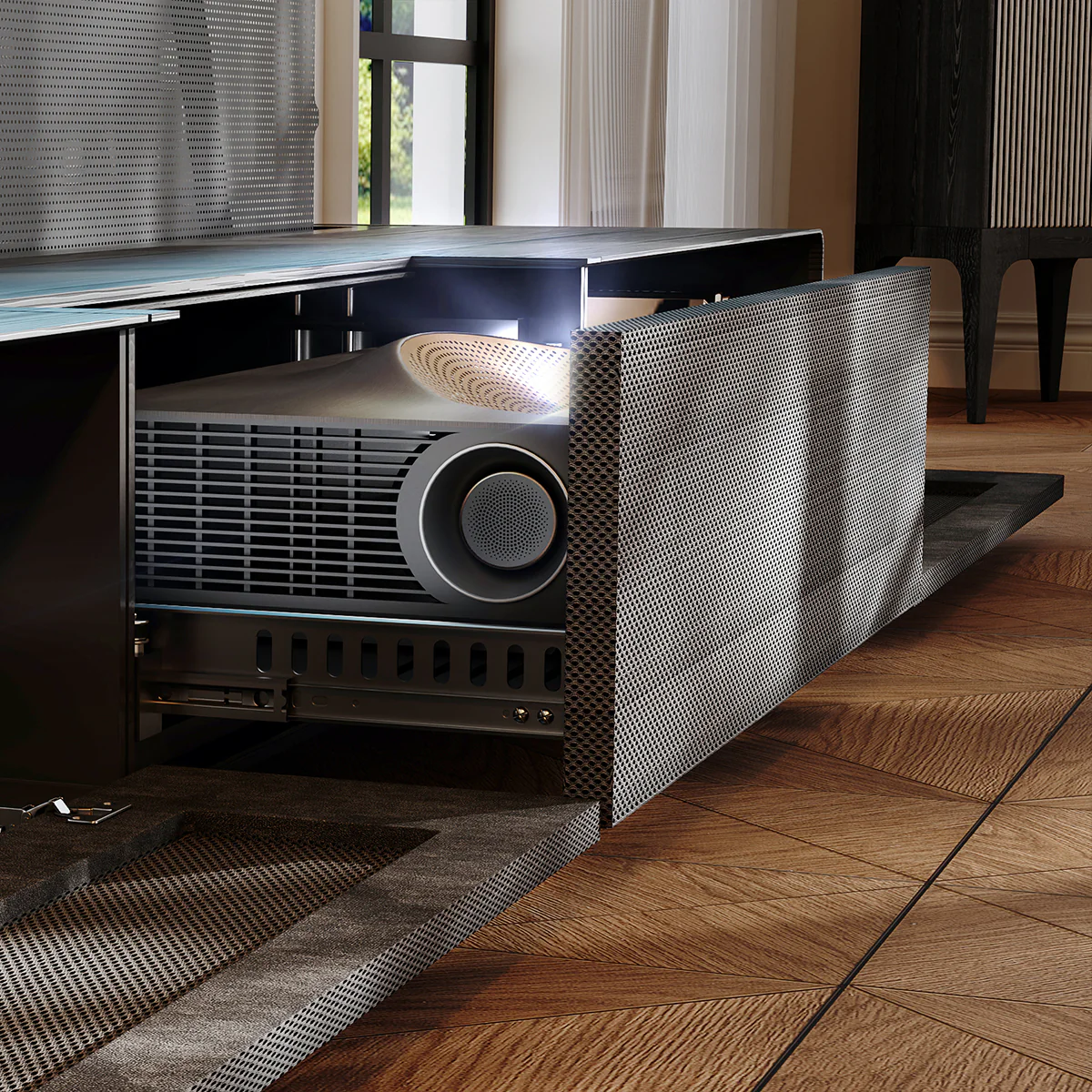 Shore Wood Grain TV Cabinet for Ultra Short Throw Projector (Pre-Assembled) - Image 4