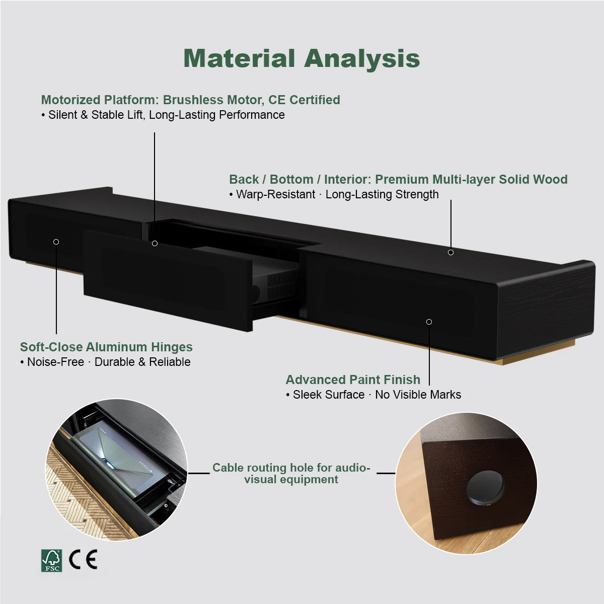 Shore Wood Grain TV Cabinet for Ultra Short Throw Projector (Pre-Assembled) - Image 9