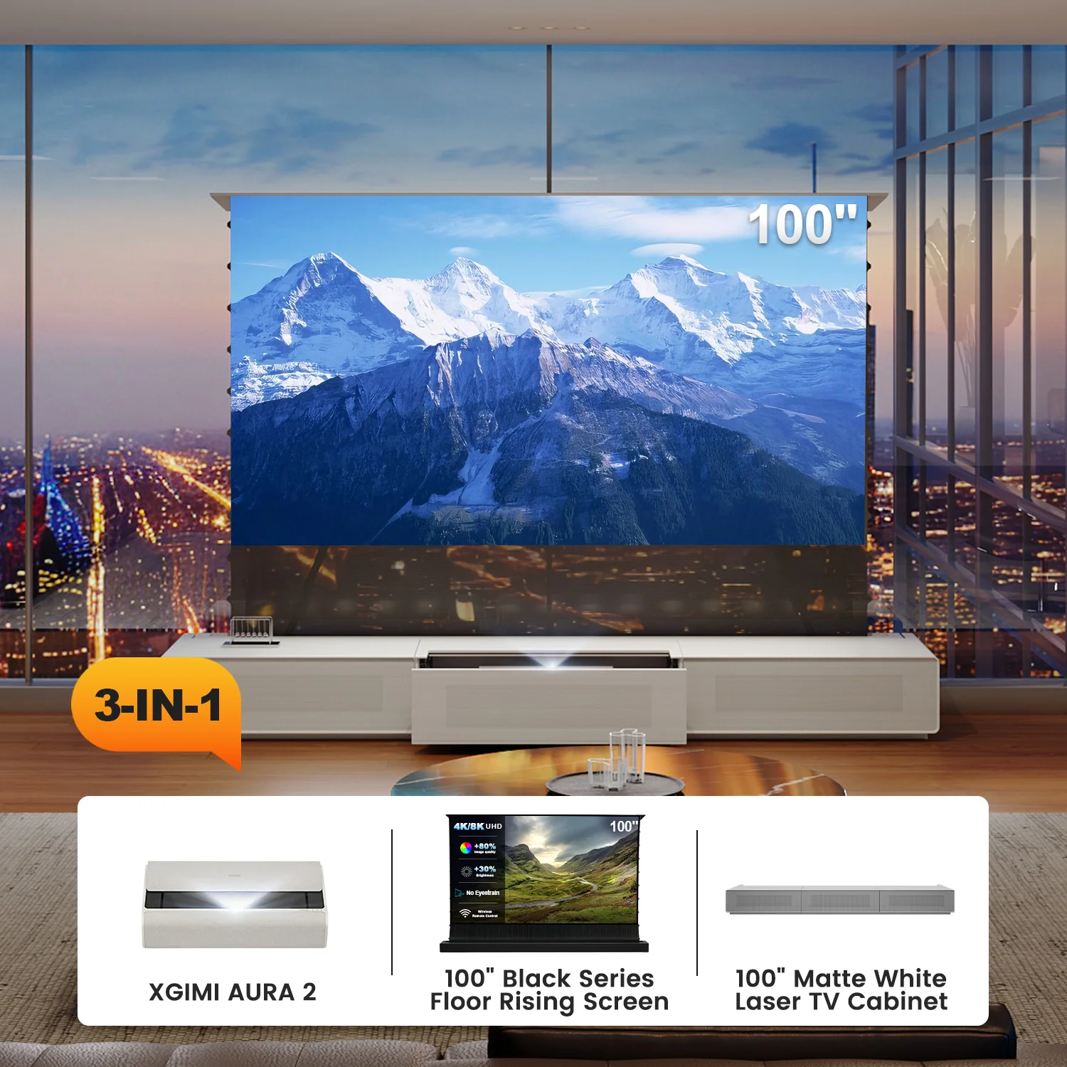 (Bundle) XGIMI AURA 2 4K UST Laser Projector + Black Series Motorized ALR Screen + Laser TV Cabinet - Image 11