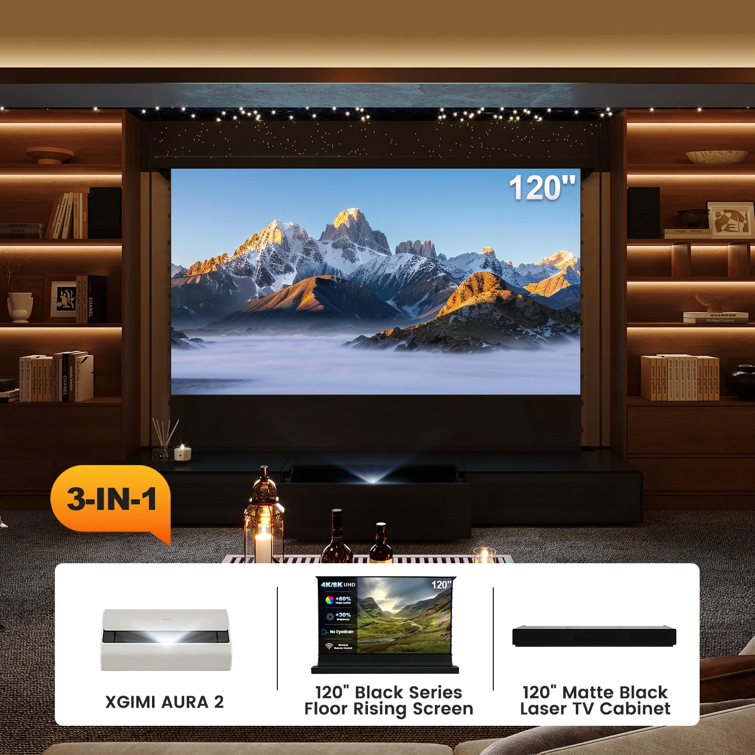(Bundle) XGIMI AURA 2 4K UST Laser Projector + Black Series Motorized ALR Screen + Laser TV Cabinet - Image 12