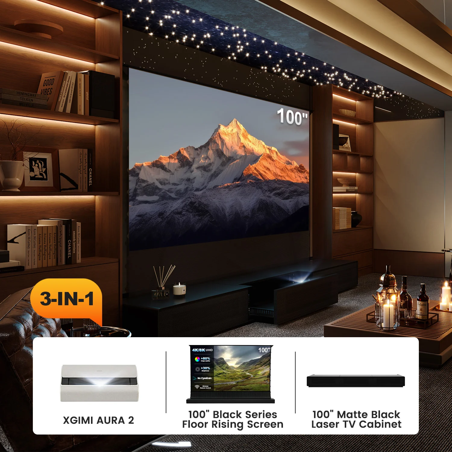 (Bundle) XGIMI AURA 2 4K UST Laser Projector + Black Series Motorized ALR Screen + Laser TV Cabinet - Image 2