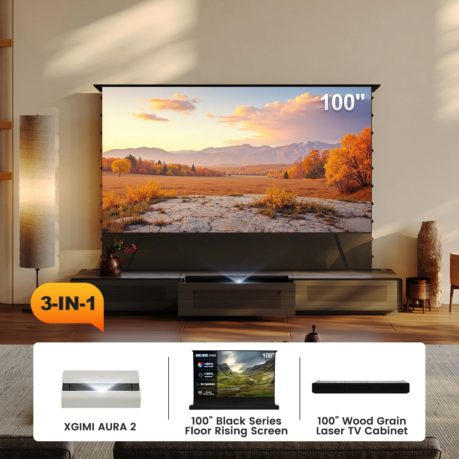 (Bundle) XGIMI AURA 2 4K UST Laser Projector + Black Series Motorized ALR Screen + Laser TV Cabinet - Image 6