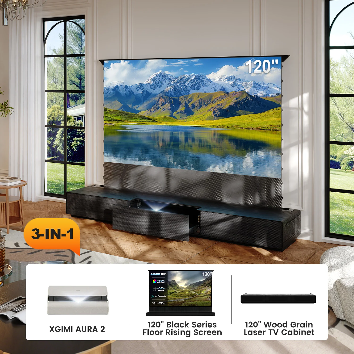 (Bundle) XGIMI AURA 2 4K UST Laser Projector + Black Series Motorized ALR Screen + Laser TV Cabinet - Image 9